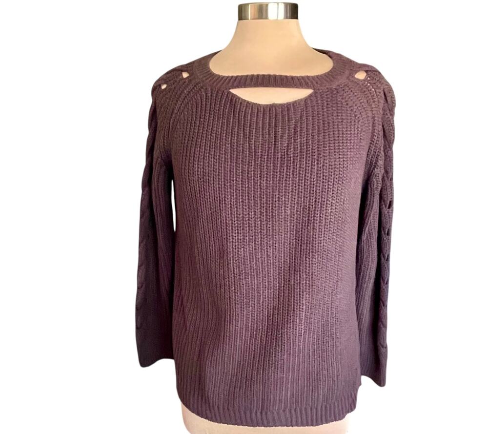 Altar'd State Chocolate Brown Gretchen Braided Cutout Sweater Size M Chunky Knit